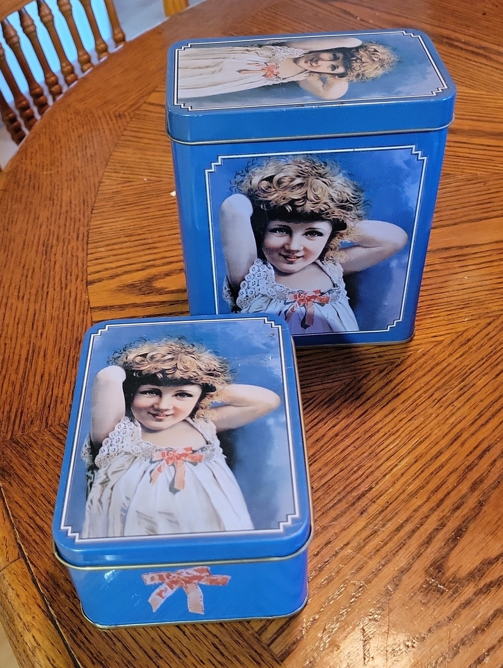 Blue Vintage Girl Decorative Tin Storage Box Set